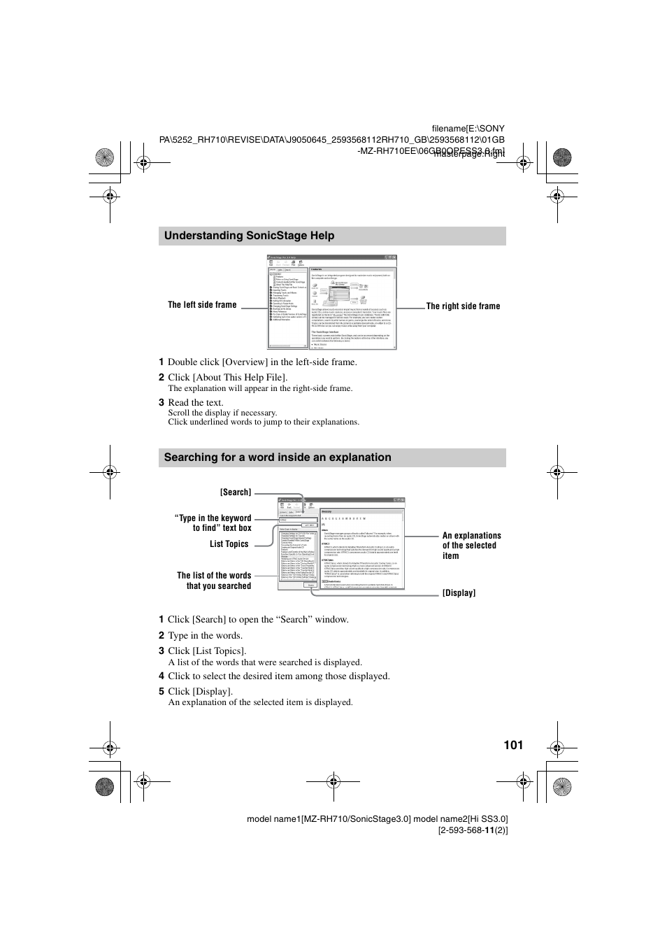 Understanding sonicstage help, Searching for a word inside an explanation | Sony Portable MD Recorder MZ-RH710 User Manual | Page 101 / 115