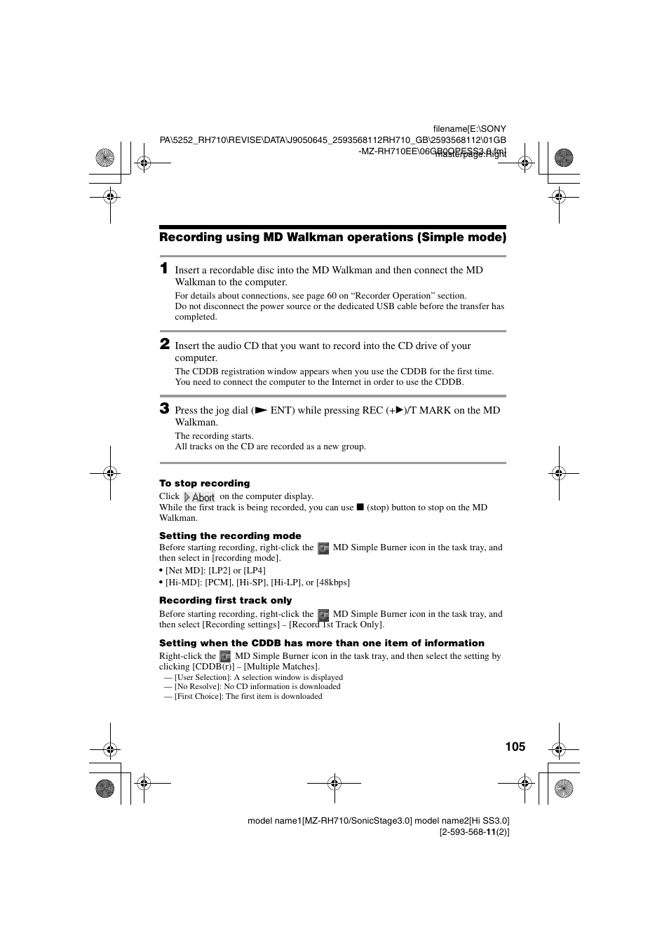 Sony Portable MD Recorder MZ-RH710 User Manual | Page 105 / 115
