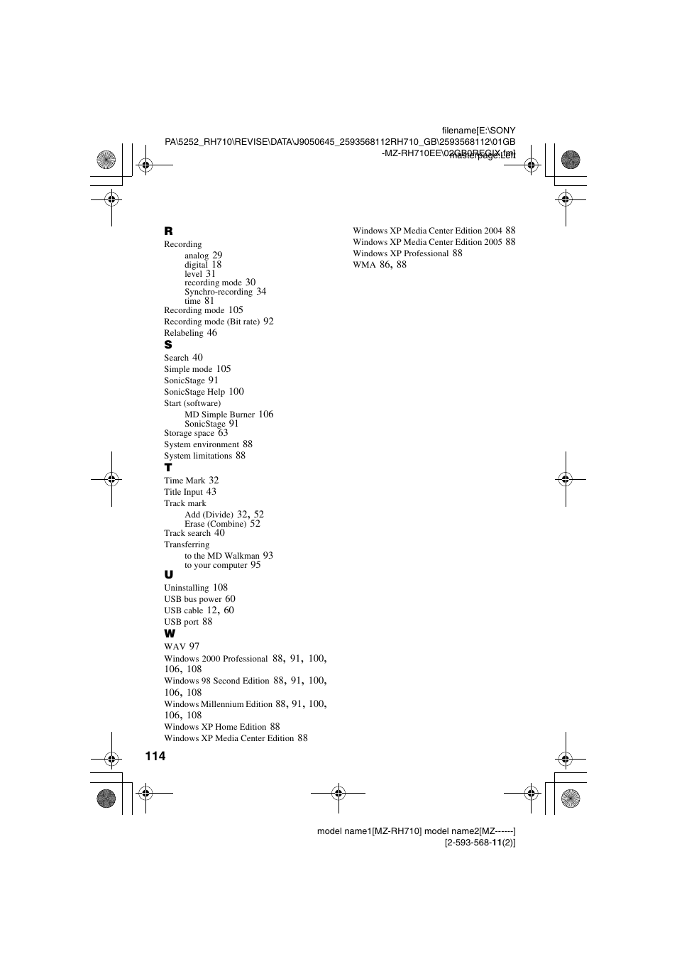 Sony Portable MD Recorder MZ-RH710 User Manual | Page 114 / 115