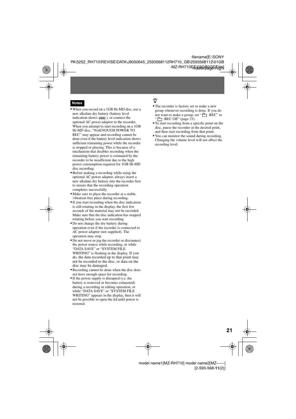 Sony Portable MD Recorder MZ-RH710 User Manual | Page 21 / 115