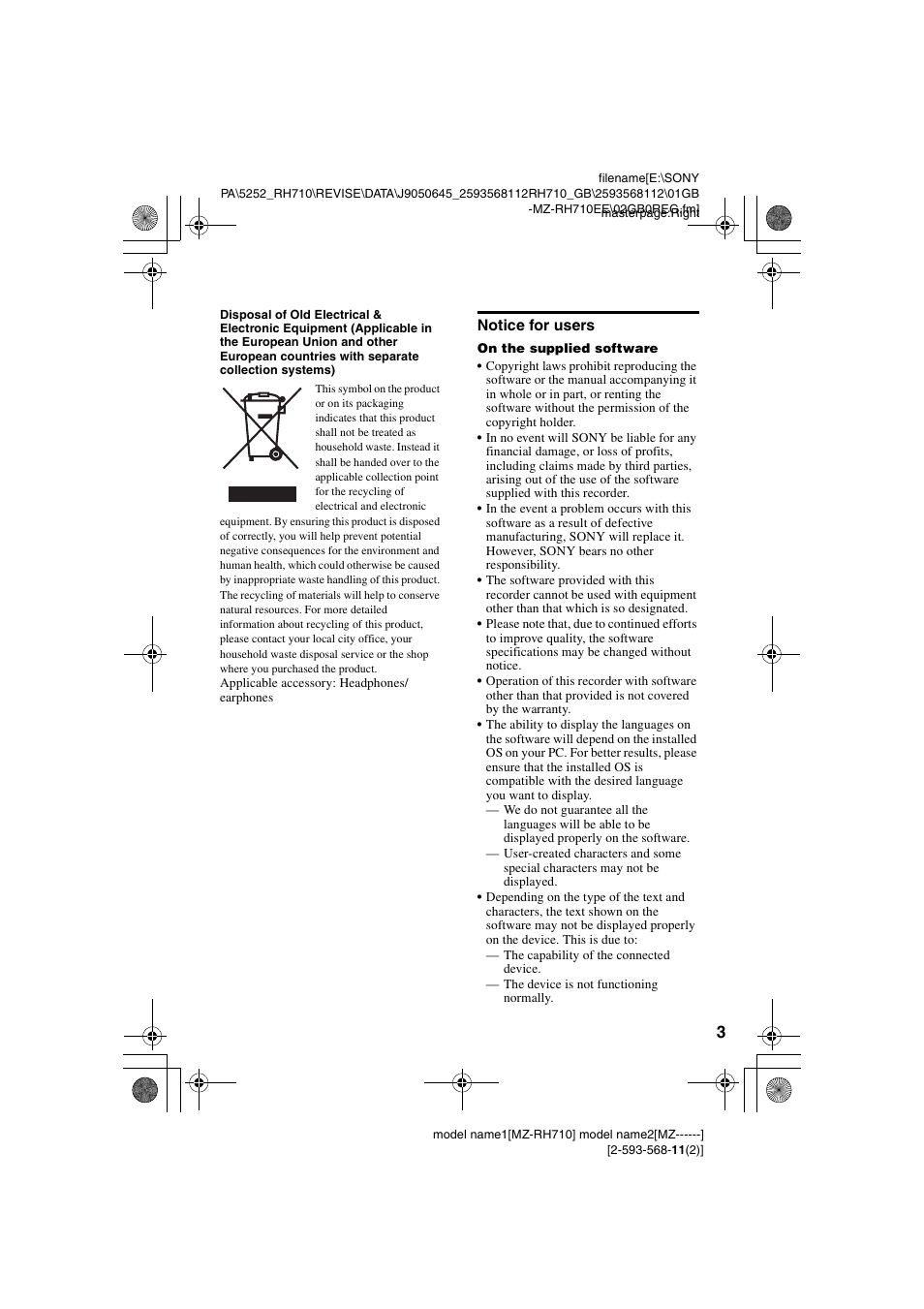 Sony Portable MD Recorder MZ-RH710 User Manual | Page 3 / 115