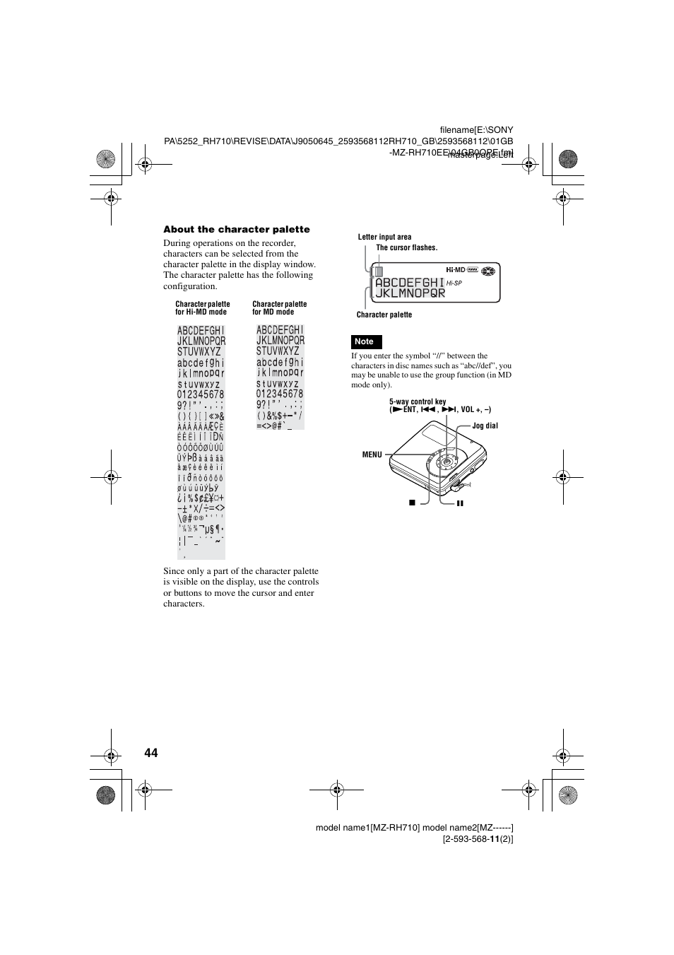Sony Portable MD Recorder MZ-RH710 User Manual | Page 44 / 115