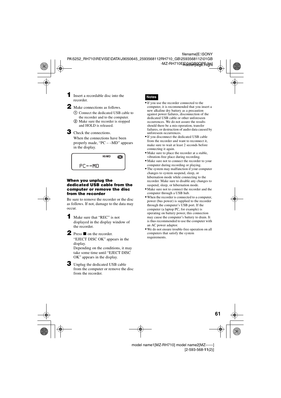Sony Portable MD Recorder MZ-RH710 User Manual | Page 61 / 115