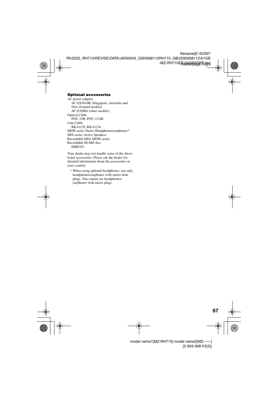 Sony Portable MD Recorder MZ-RH710 User Manual | Page 67 / 115