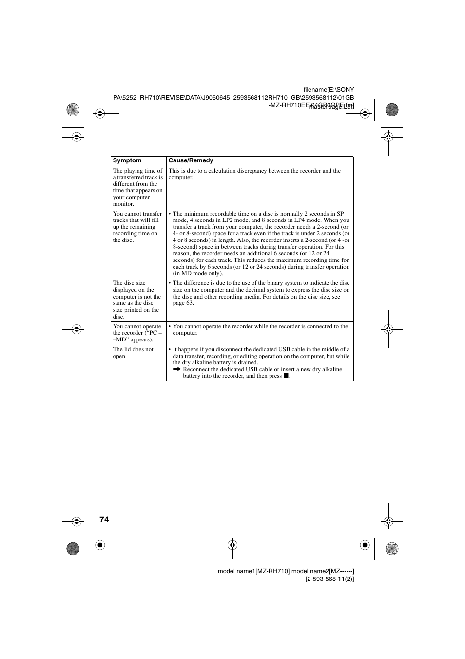 Sony Portable MD Recorder MZ-RH710 User Manual | Page 74 / 115