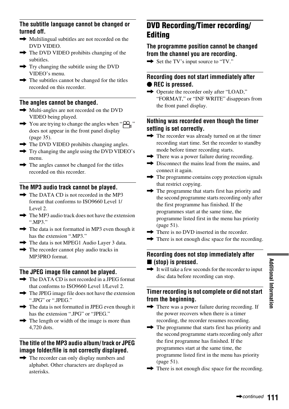 Dvd recording/timer recording/ editing | Sony RDR-VX410 User Manual | Page 111 / 128