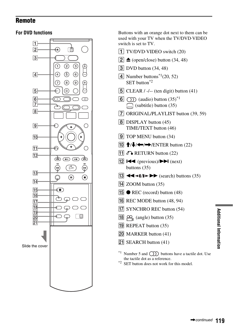 Remote | Sony RDR-VX410 User Manual | Page 119 / 128