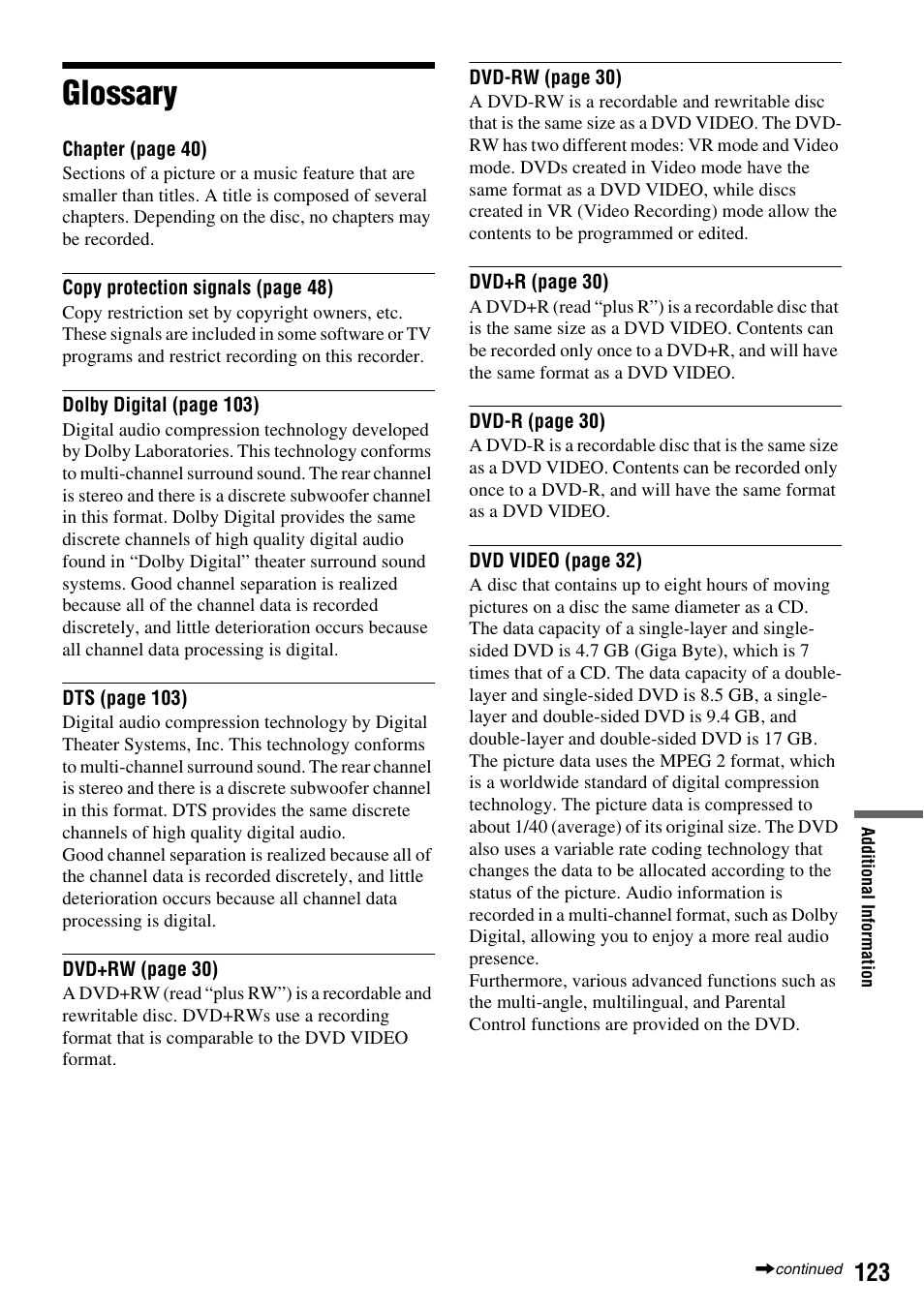 Glossary | Sony RDR-VX410 User Manual | Page 123 / 128