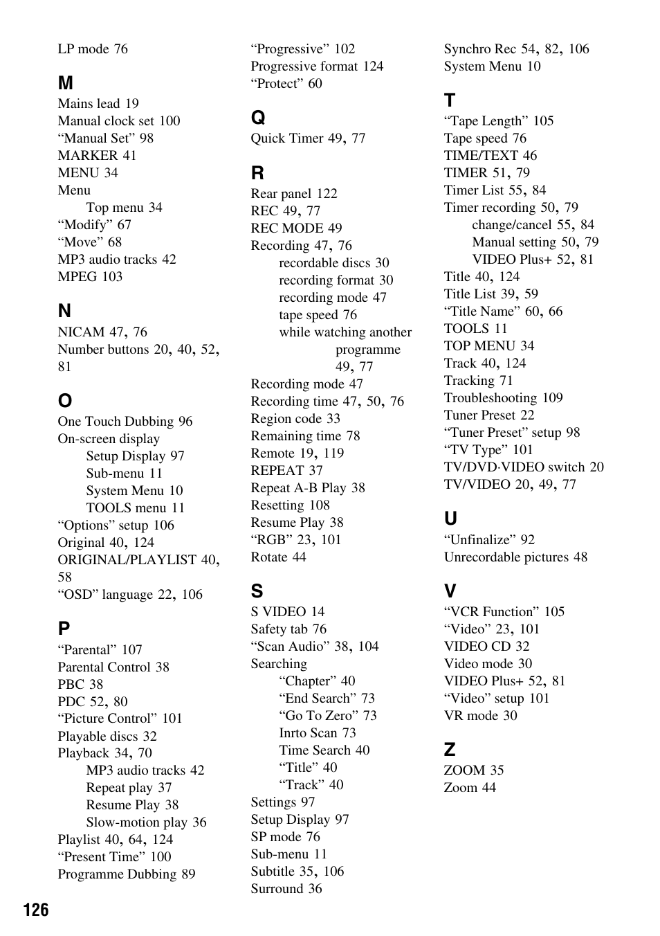 Sony RDR-VX410 User Manual | Page 126 / 128