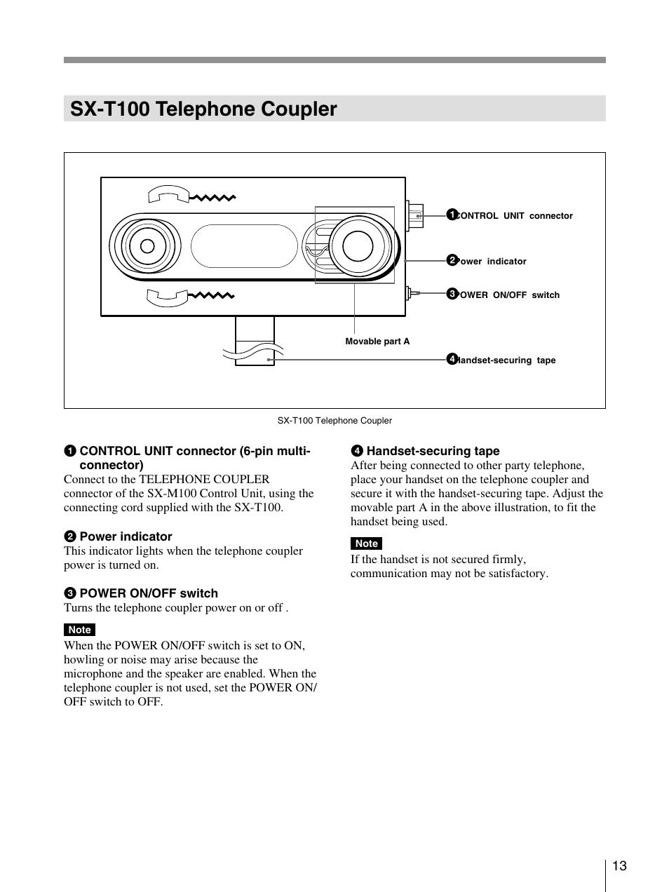 Sx-t100 telephone coupler | Sony SX-M100 User Manual | Page 13 / 24