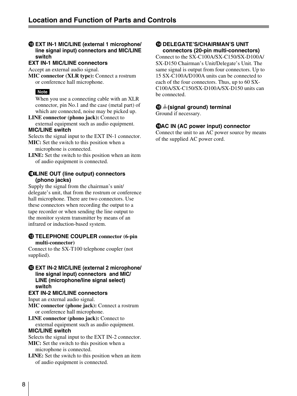 Location and function of parts and controls | Sony SX-M100 User Manual | Page 8 / 24