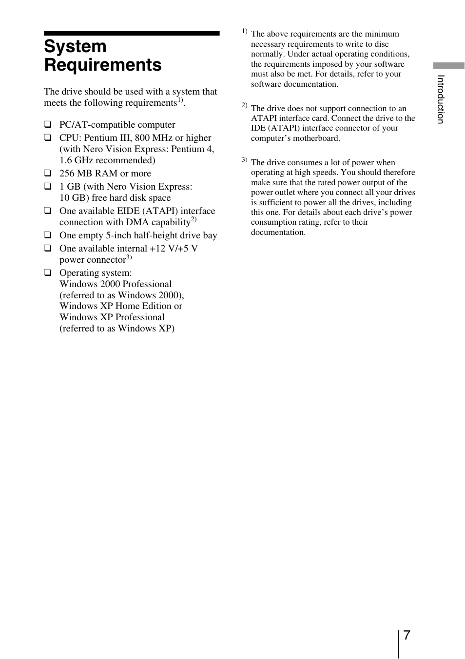 System requirements | Sony 7819901050 User Manual | Page 7 / 36