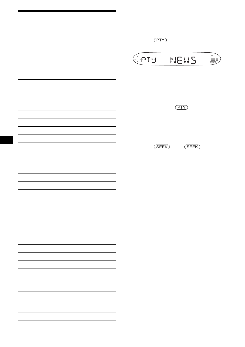 Pty (programme types, tipi di programma), Sintonizzazione delle stazioni in base al tipo di | Sony CDX-S2200 User Manual | Page 96 / 134