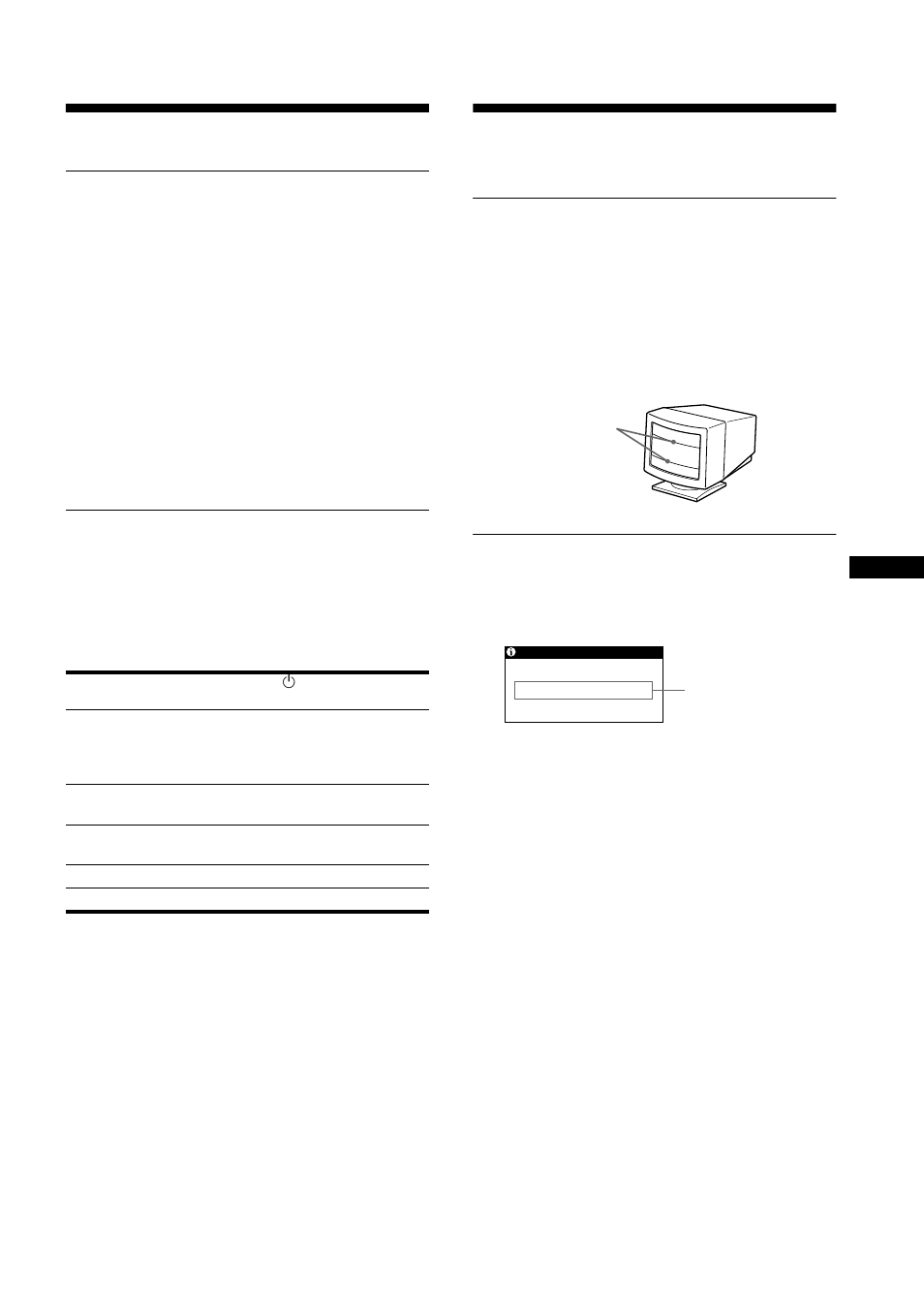 Technical features, Note for windows users, Troubleshooting | Preset and user modes power saving function, Preset and user modes, Power saving function, If thin lines appear on your screen (damper wires), On-screen messages | Sony CPD-110EST User Manual | Page 13 / 76