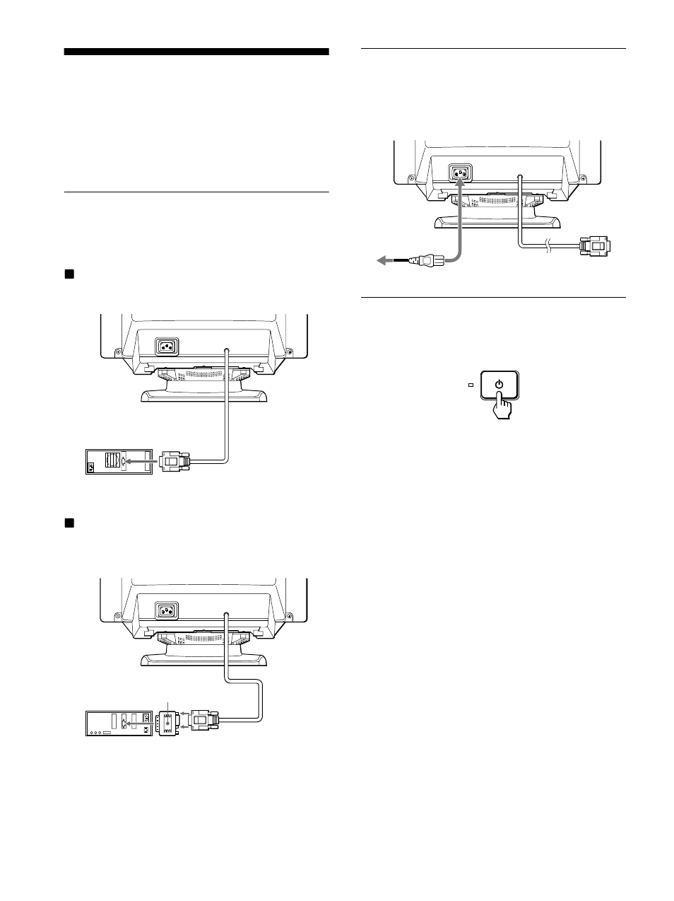 Installazione, Punto 1:collegamento del monitor al computer, Punto 2:collegamento del cavo di alimentazione | Punto 3:accensione del monitor e del computer | Sony CPD-110EST User Manual | Page 62 / 76