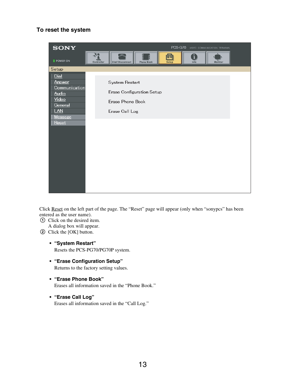 How to use “info | Sony PCS-G70/G70P User Manual | Page 13 / 17