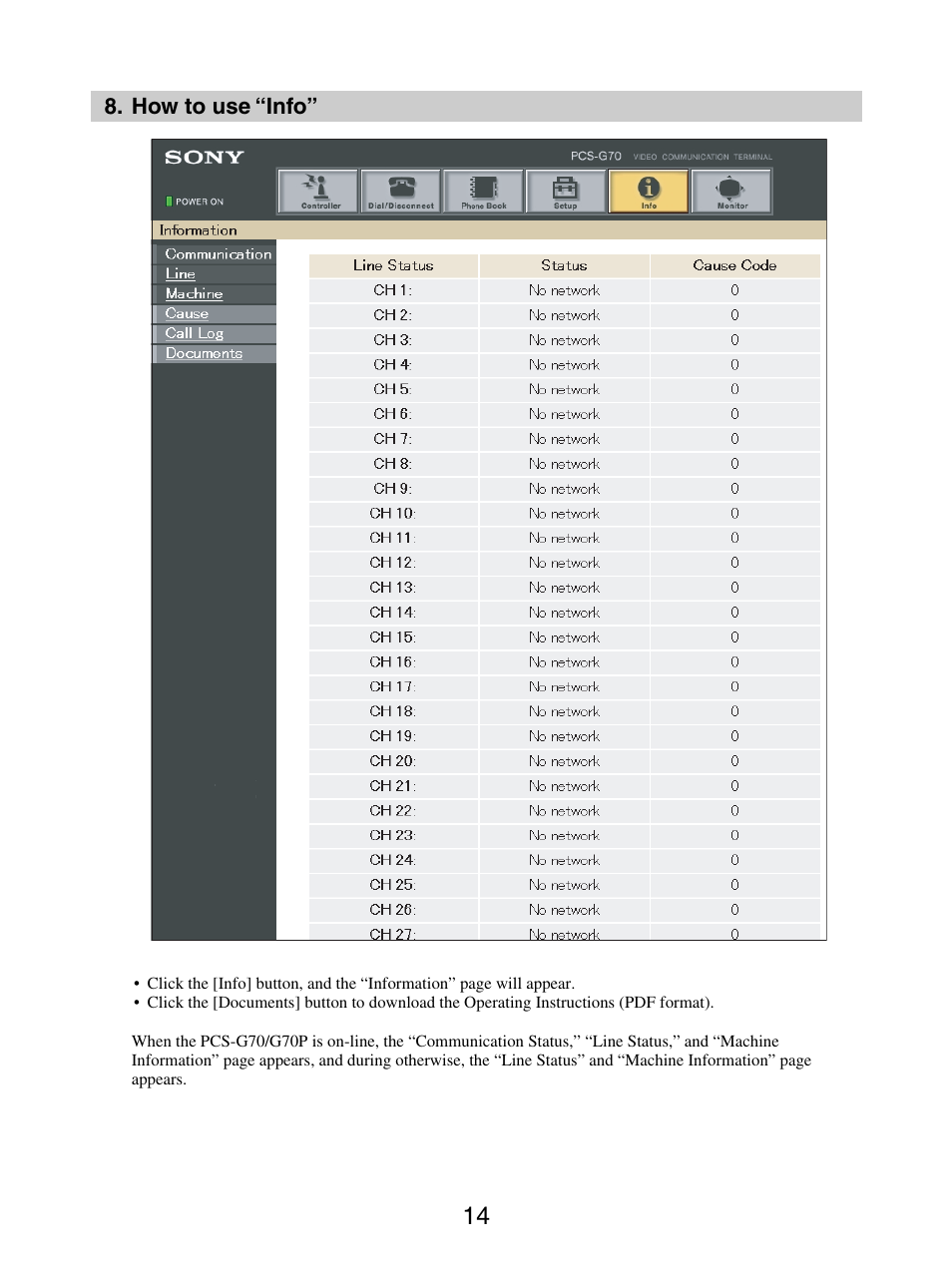 How to use “info | Sony PCS-G70/G70P User Manual | Page 14 / 17