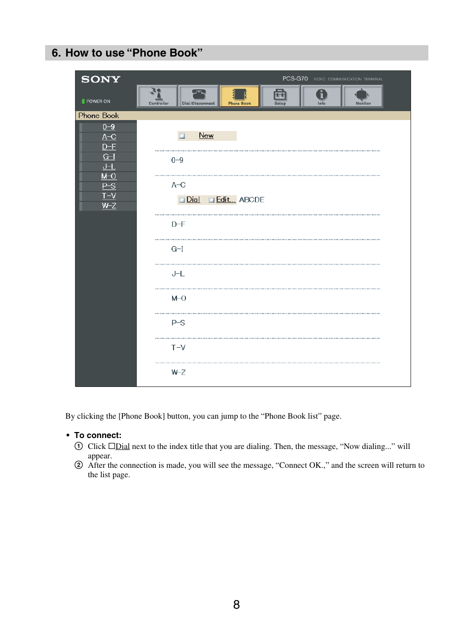 How to use “phone book | Sony PCS-G70/G70P User Manual | Page 8 / 17