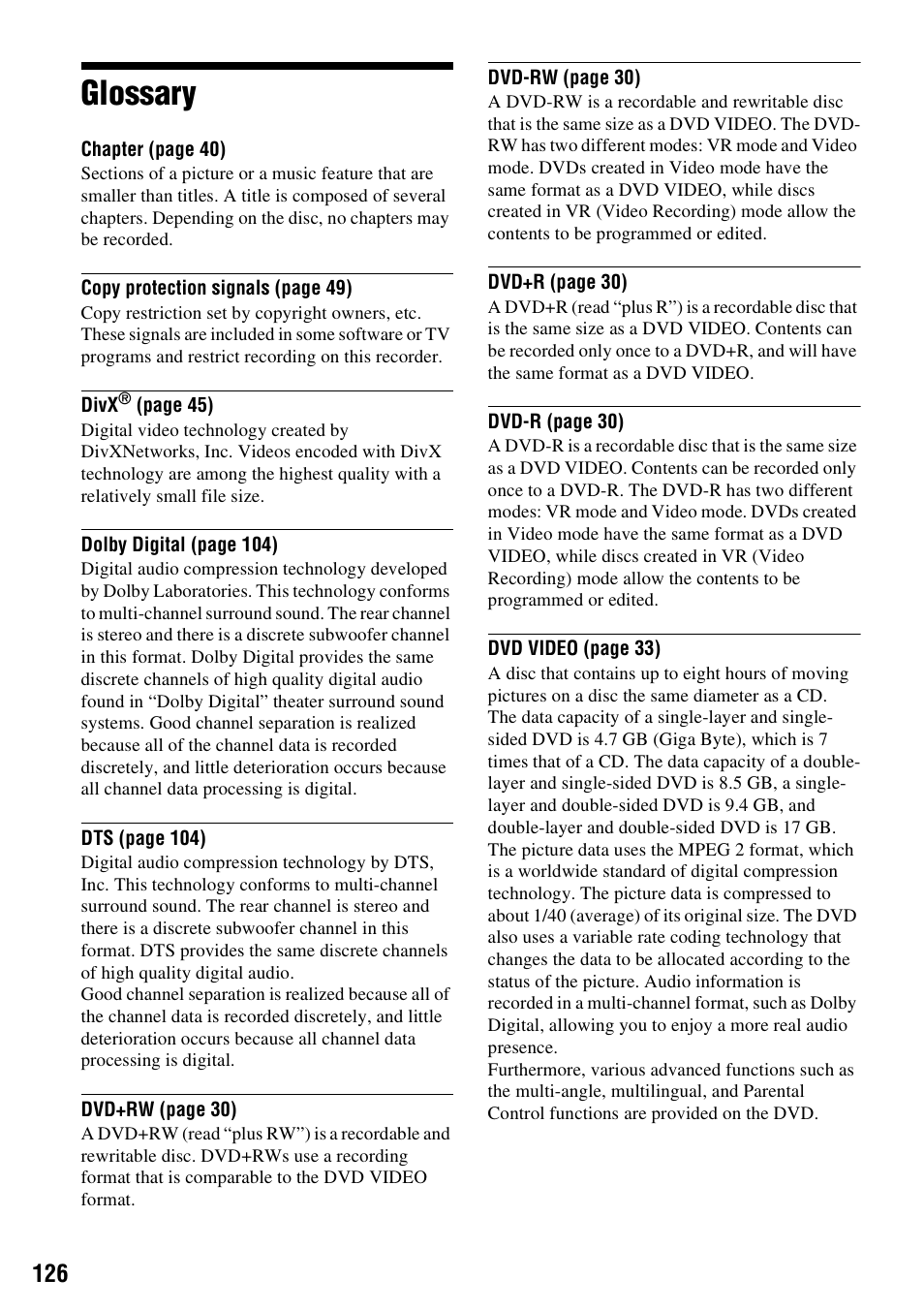 Glossary | Sony 3-213-480-12(1) User Manual | Page 126 / 132