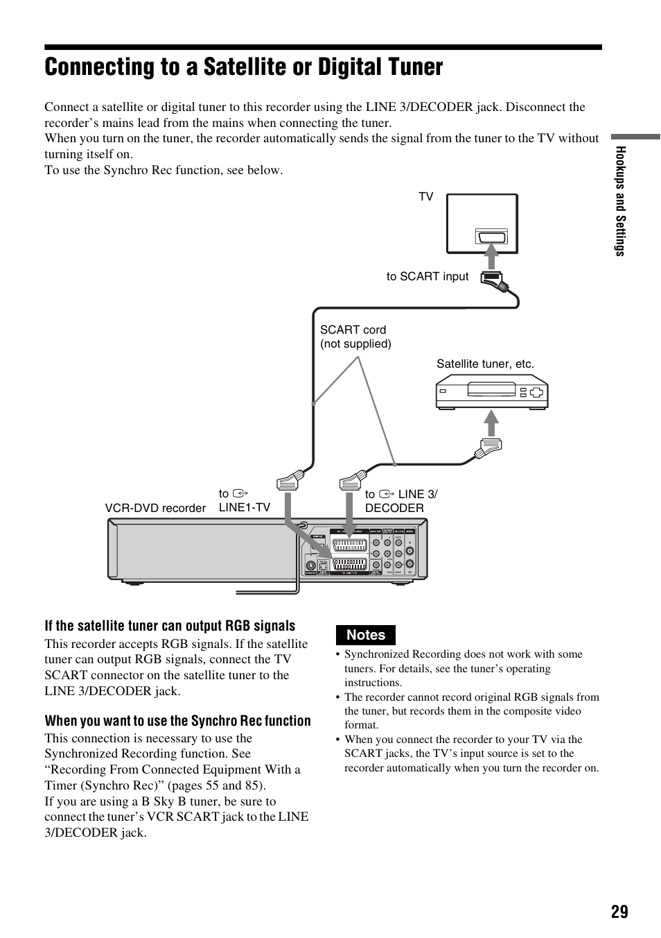 Connecting to a satellite or digital tuner | Sony 3-213-480-12(1) User Manual | Page 29 / 132