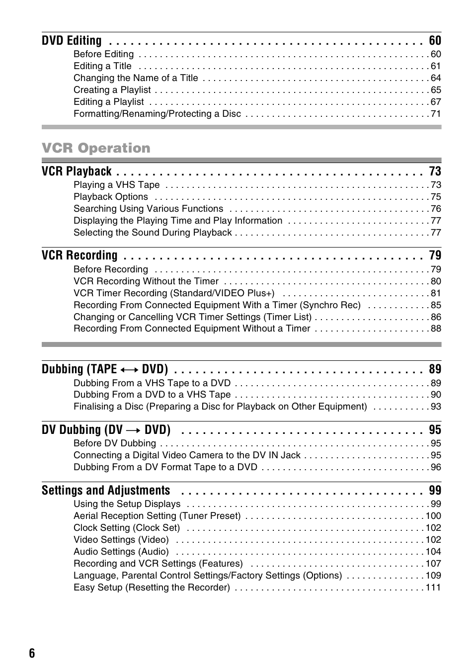 Vcr operation | Sony 3-213-480-12(1) User Manual | Page 6 / 132