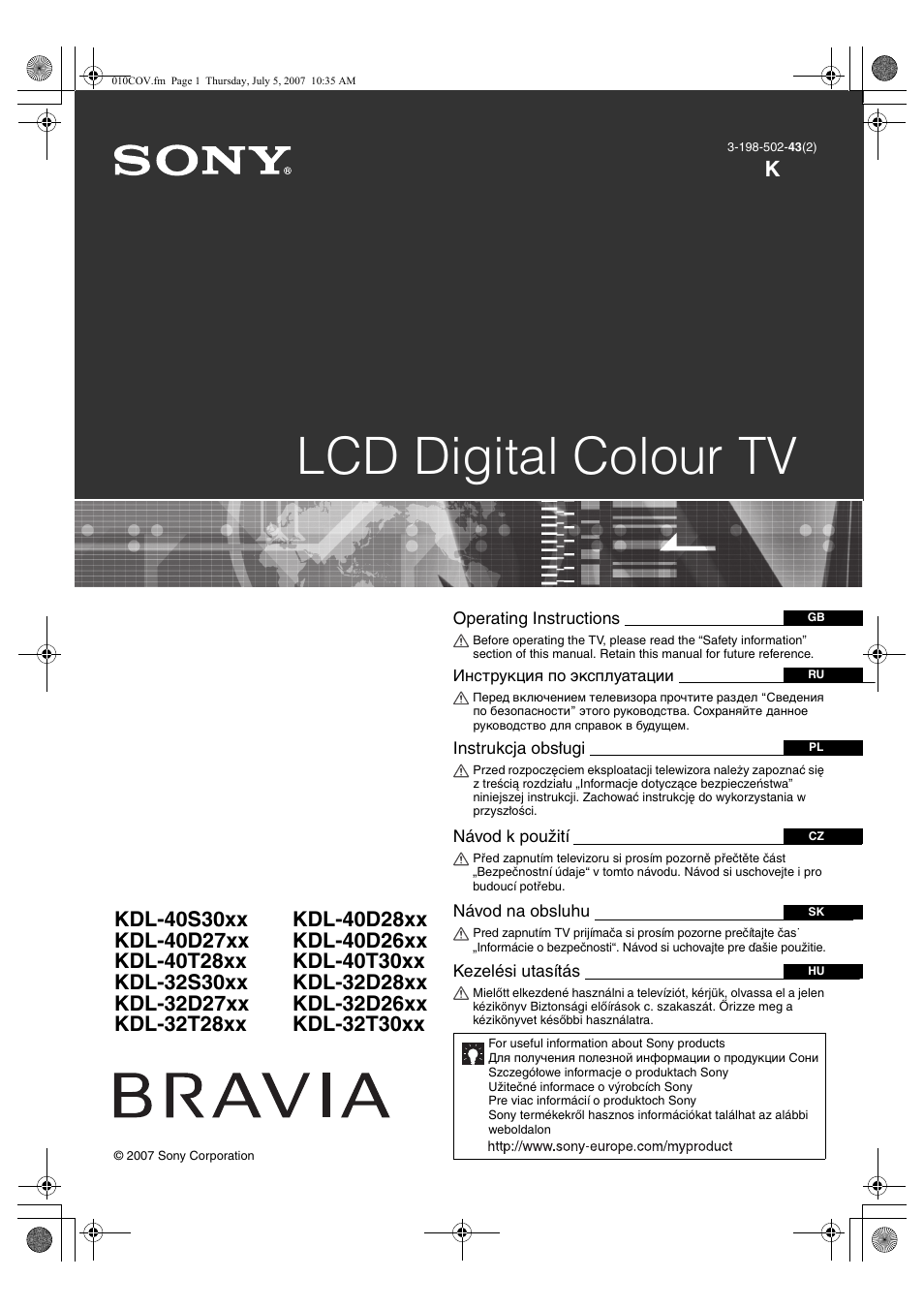 Sony BRAVIA KDL-32D28xx User Manual | 194 pages