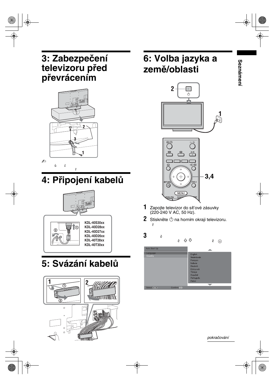 Zabezpečení televizoru před převrácením | Sony BRAVIA KDL-32D28xx User Manual | Page 101 / 194