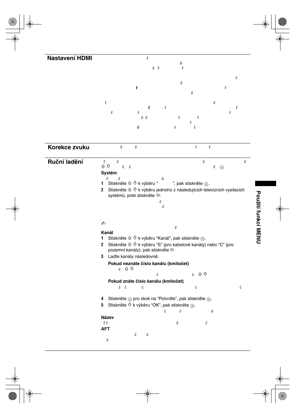 Nastavení hdmi, Korekce zvuku, Ruční ladění | Sony BRAVIA KDL-32D28xx User Manual | Page 123 / 194