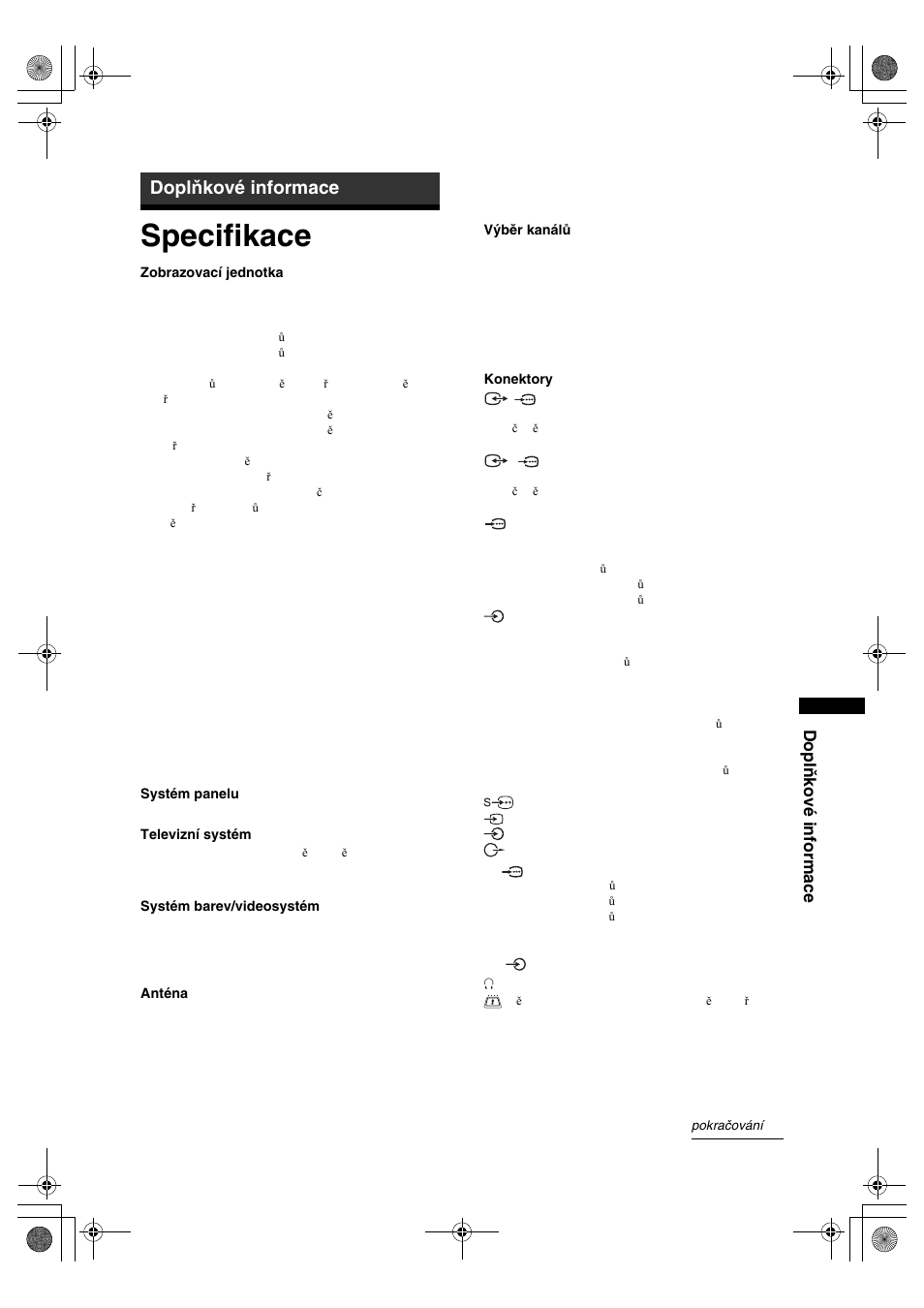 Specifikace, Doplňkové informace | Sony BRAVIA KDL-32D28xx User Manual | Page 127 / 194