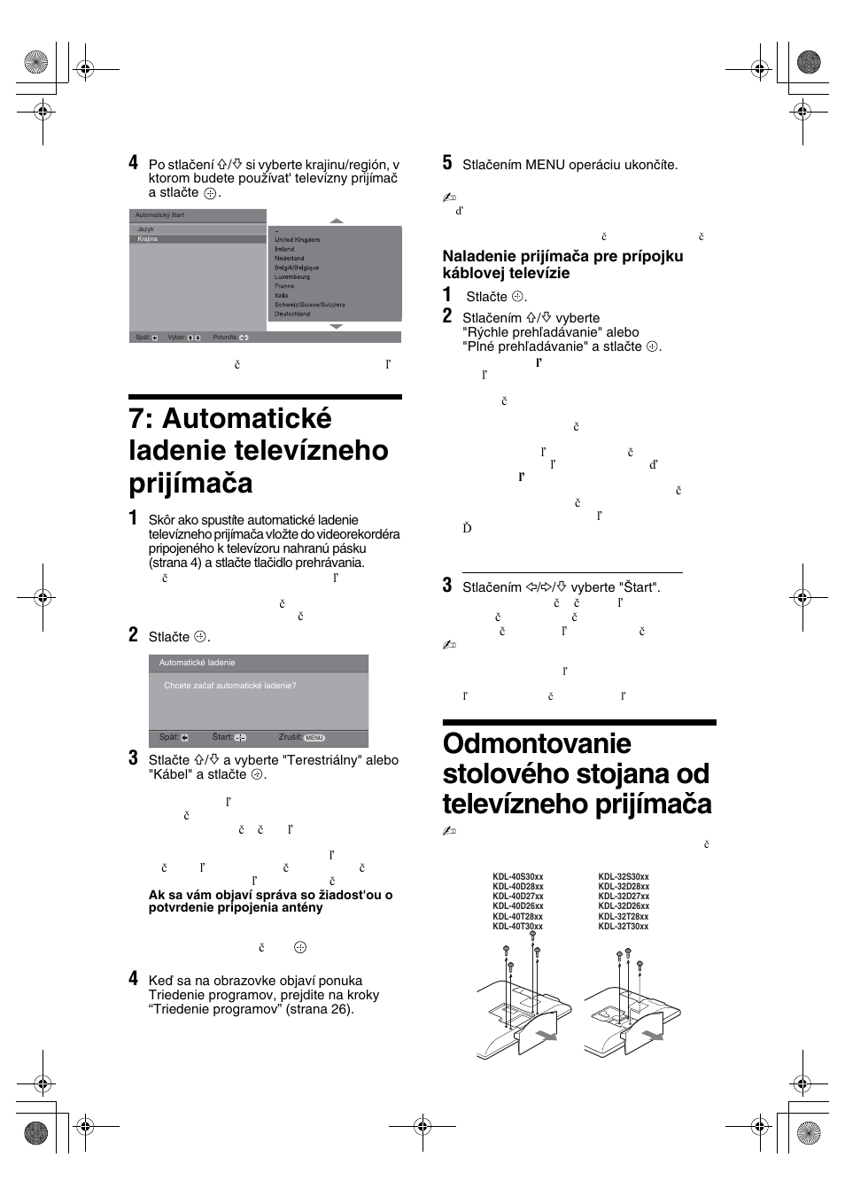 Automatické ladenie televízneho prijímača | Sony BRAVIA KDL-32D28xx User Manual | Page 134 / 194