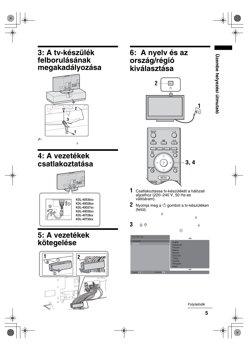 A tv-készülék felborulásának megakadályozása | Sony BRAVIA KDL-32D28xx User Manual | Page 165 / 194