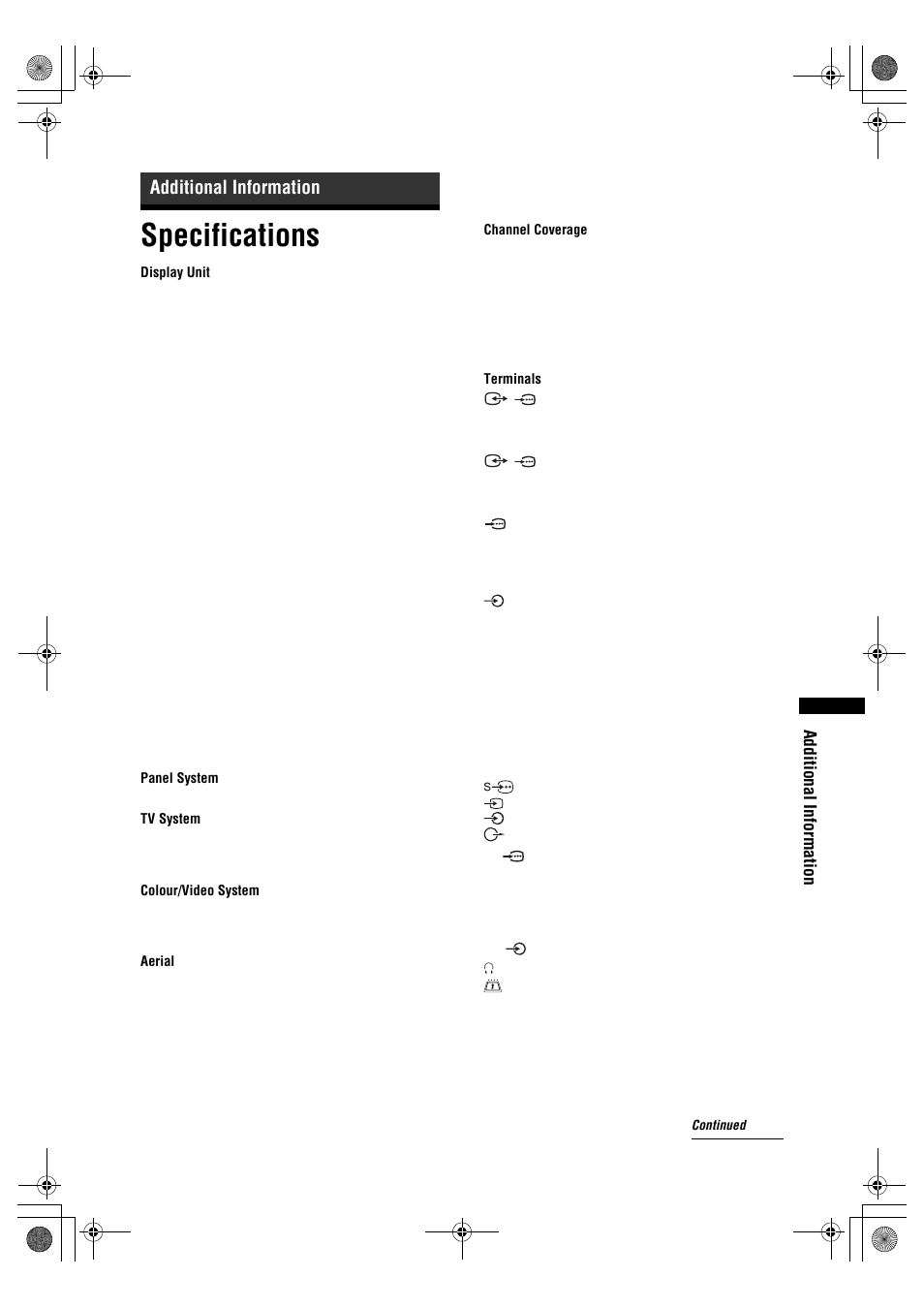 Specifications, Additional information | Sony BRAVIA KDL-32D28xx User Manual | Page 31 / 194