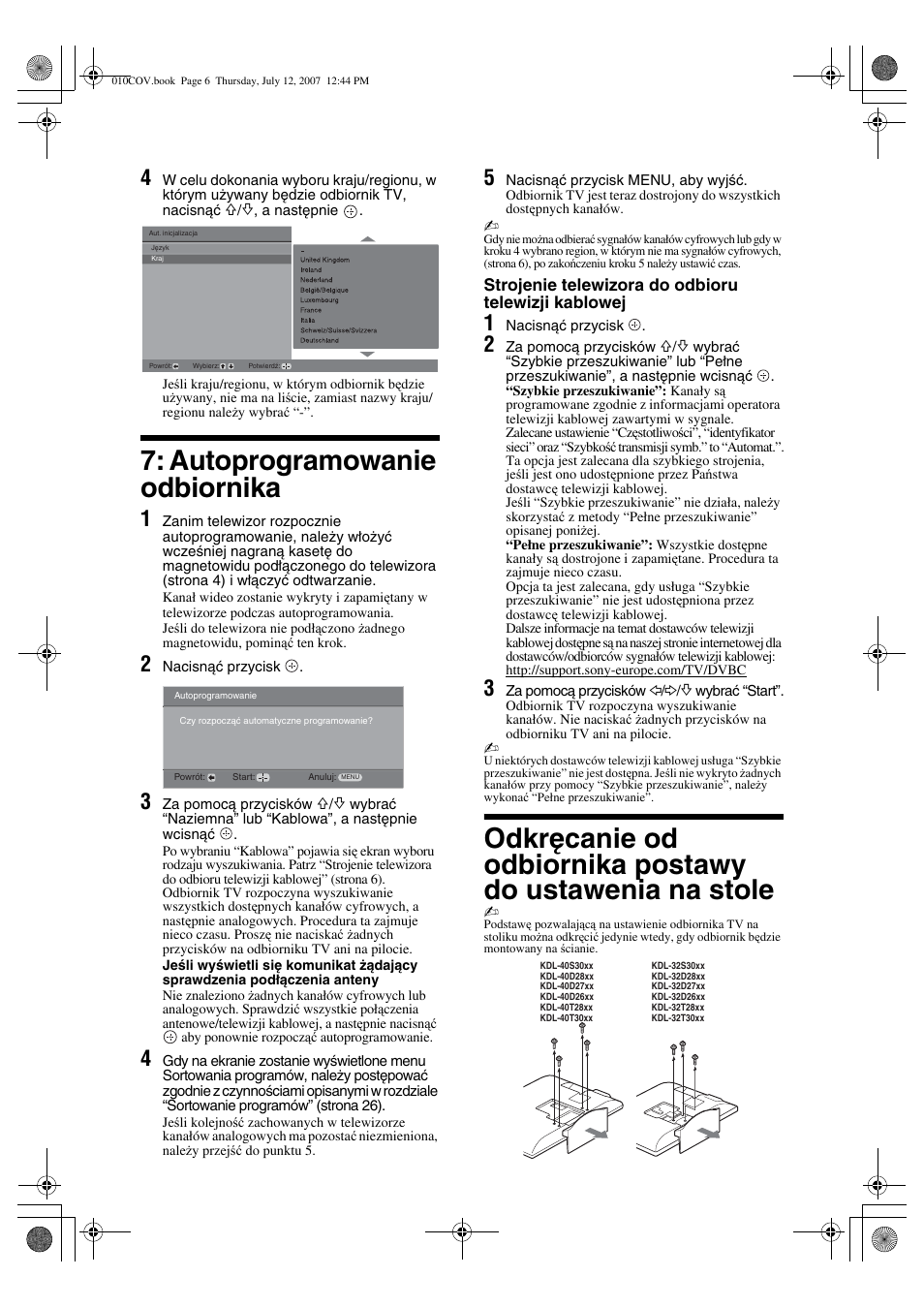 Autoprogramowanie odbiornika | Sony BRAVIA KDL-32D28xx User Manual | Page 70 / 194