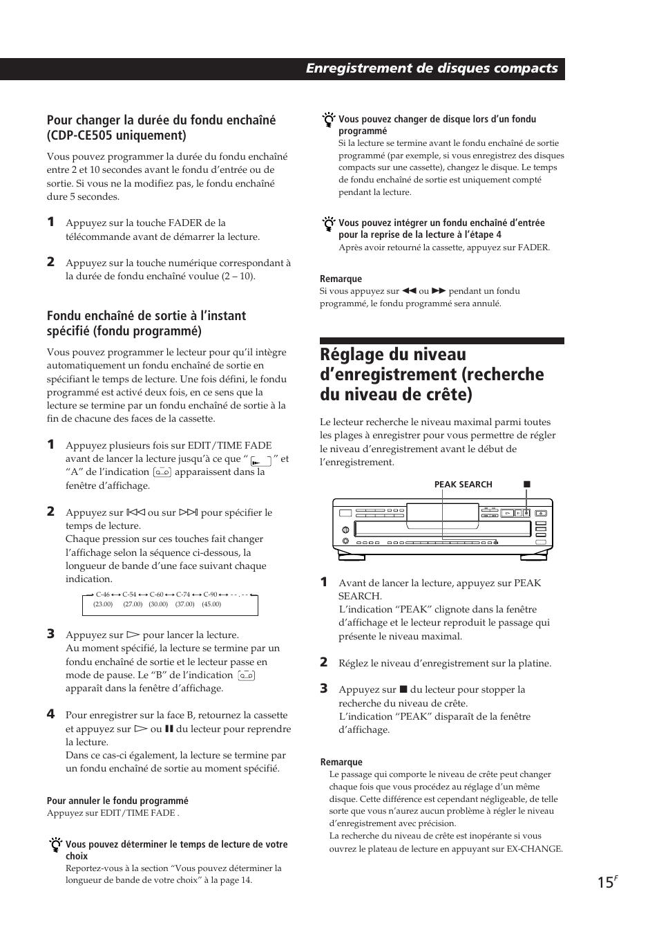 Enregistrement de disques compacts | Sony CDP-CE405 User Manual | Page 34 / 78