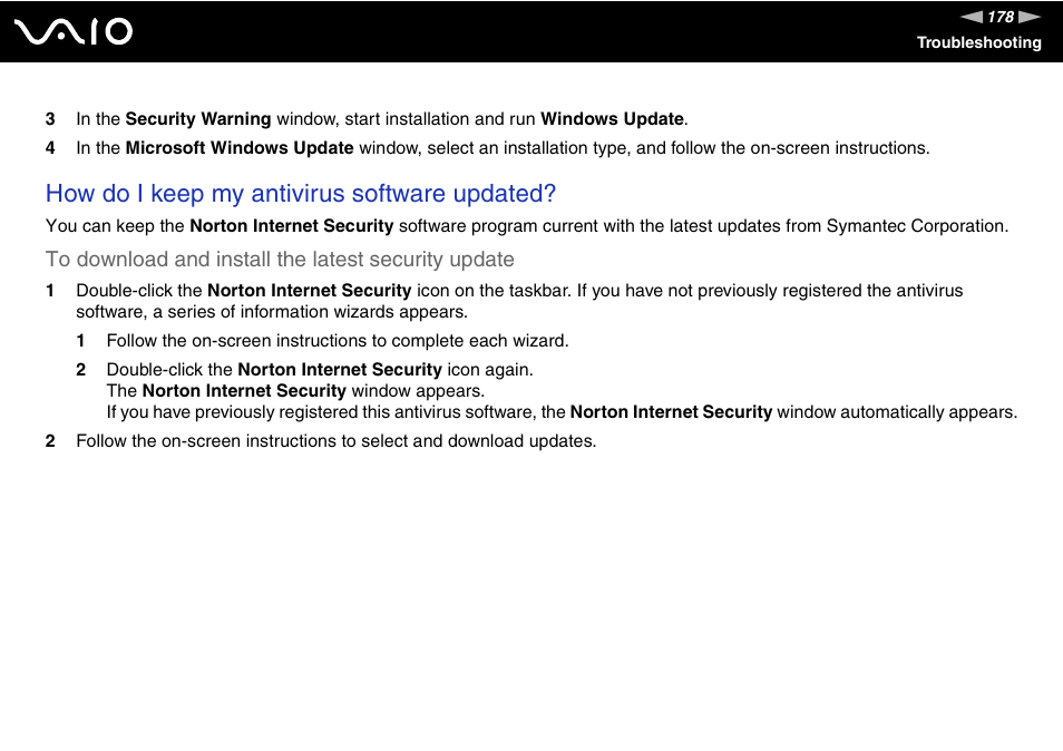 How do i keep my antivirus software updated | Sony VGN-SZ300 User Manual | Page 178 / 230