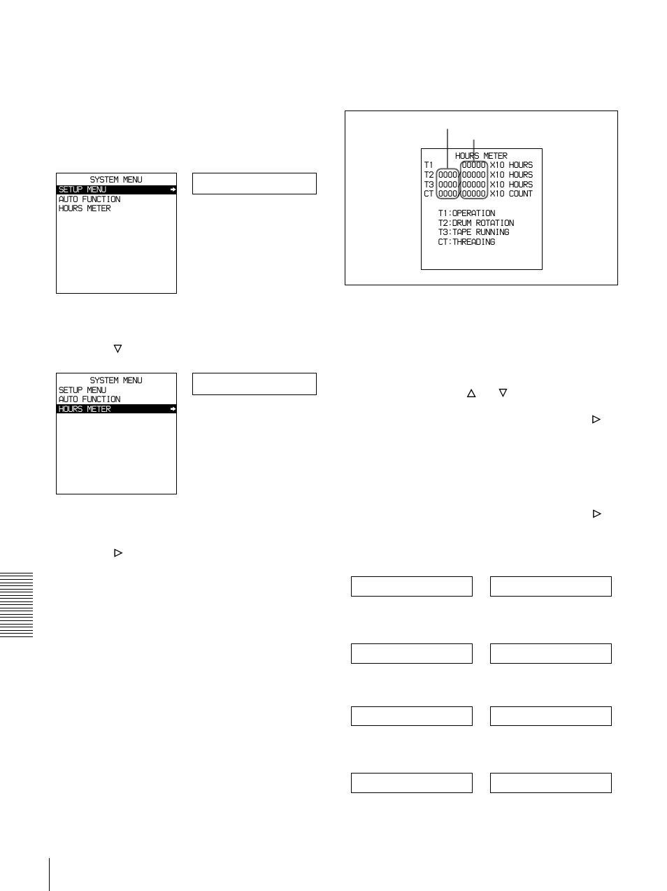 Setup menu, Hours meter, Displaying the digital hours meter | Sony DSR-1500A User Manual | Page 104 / 128