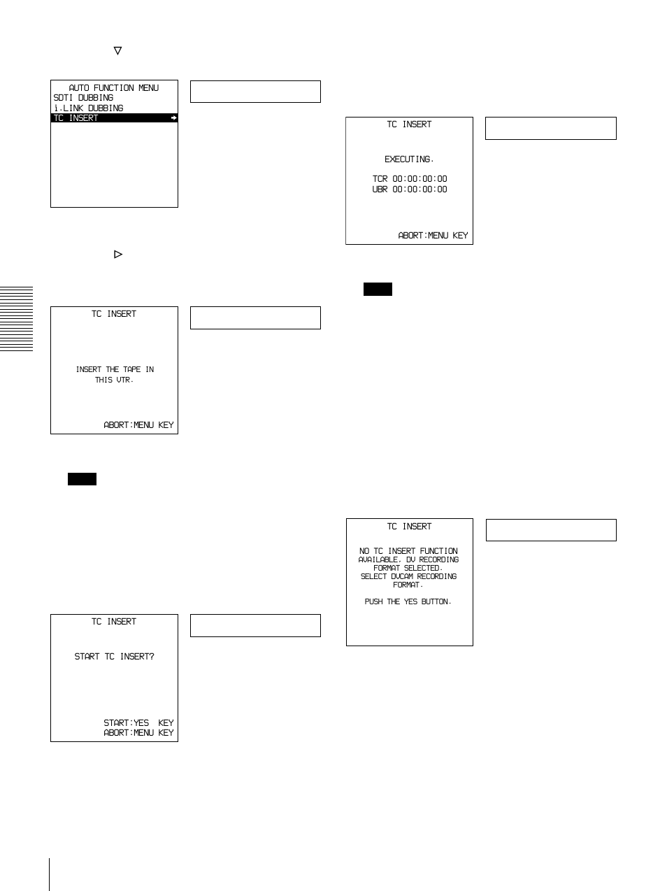 Tc insert, Set tape, Executing | Not dvcam | Sony DSR-1500A User Manual | Page 56 / 128