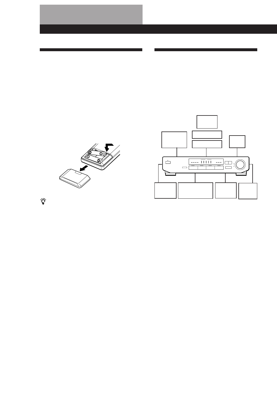 Descrição das ligações, Desempacotamento, Inserção de pilhas no telecomando | Preparativos, Medidas preliminares | Sony SDP-E300 User Manual | Page 49 / 63