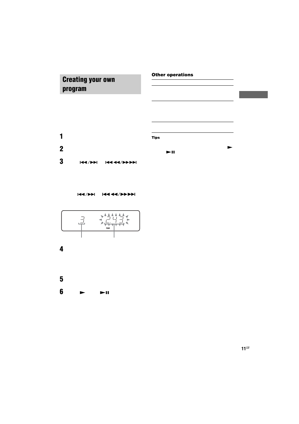 Creating your own program, Program play | Sony CMT-GPX7 User Manual | Page 11 / 36