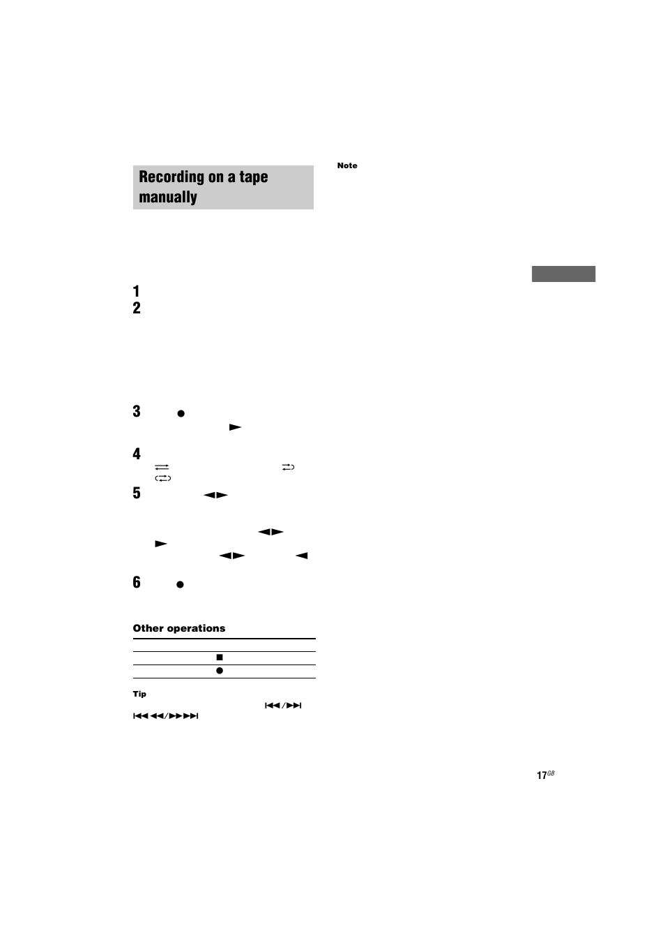 Recording on a tape manually, Manual recording | Sony CMT-GPX7 User Manual | Page 17 / 36