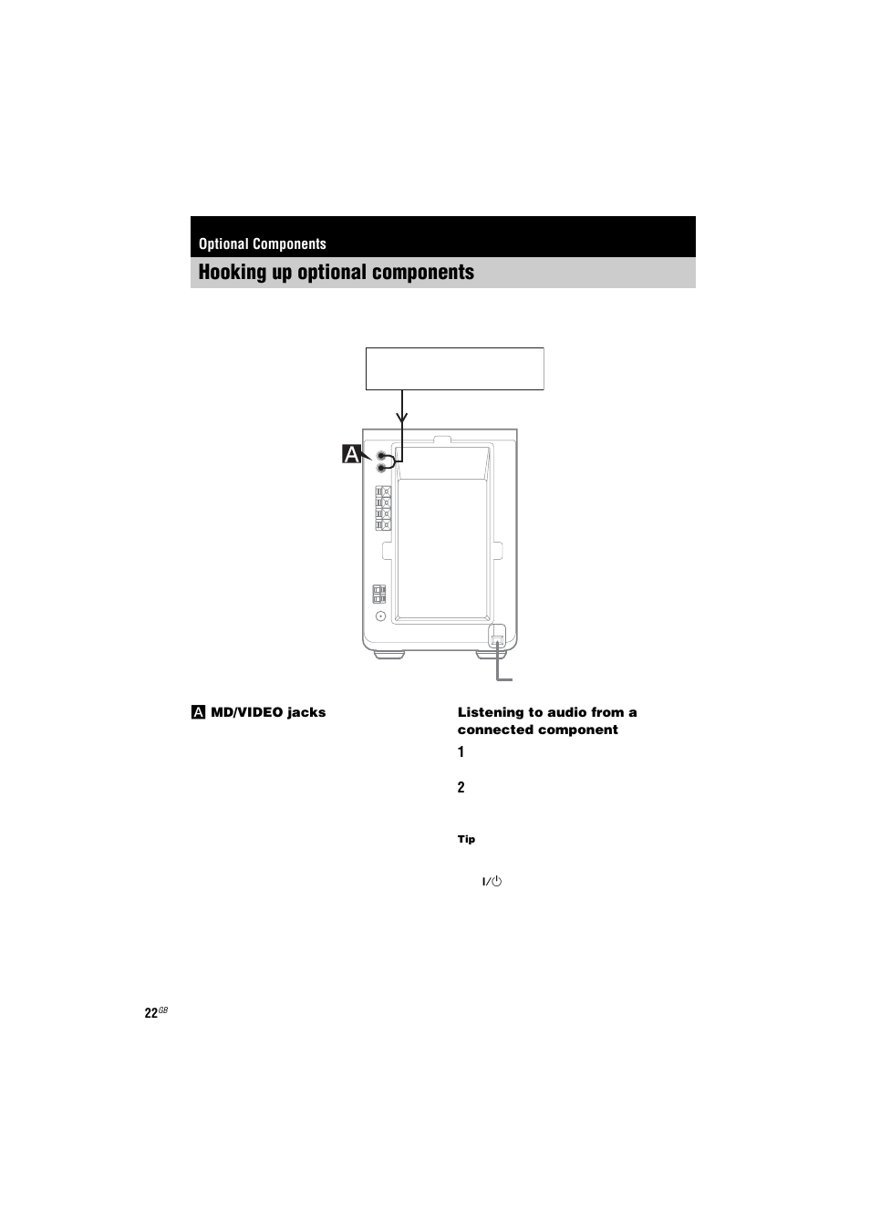 Optional components, Hooking up optional components | Sony CMT-GPX7 User Manual | Page 22 / 36