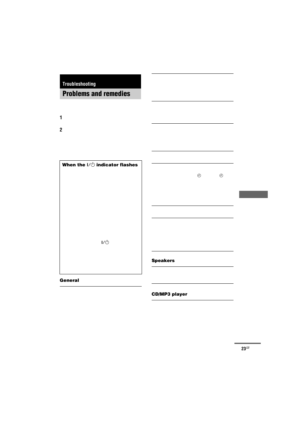 Troubleshooting, Problems and remedies | Sony CMT-GPX7 User Manual | Page 23 / 36