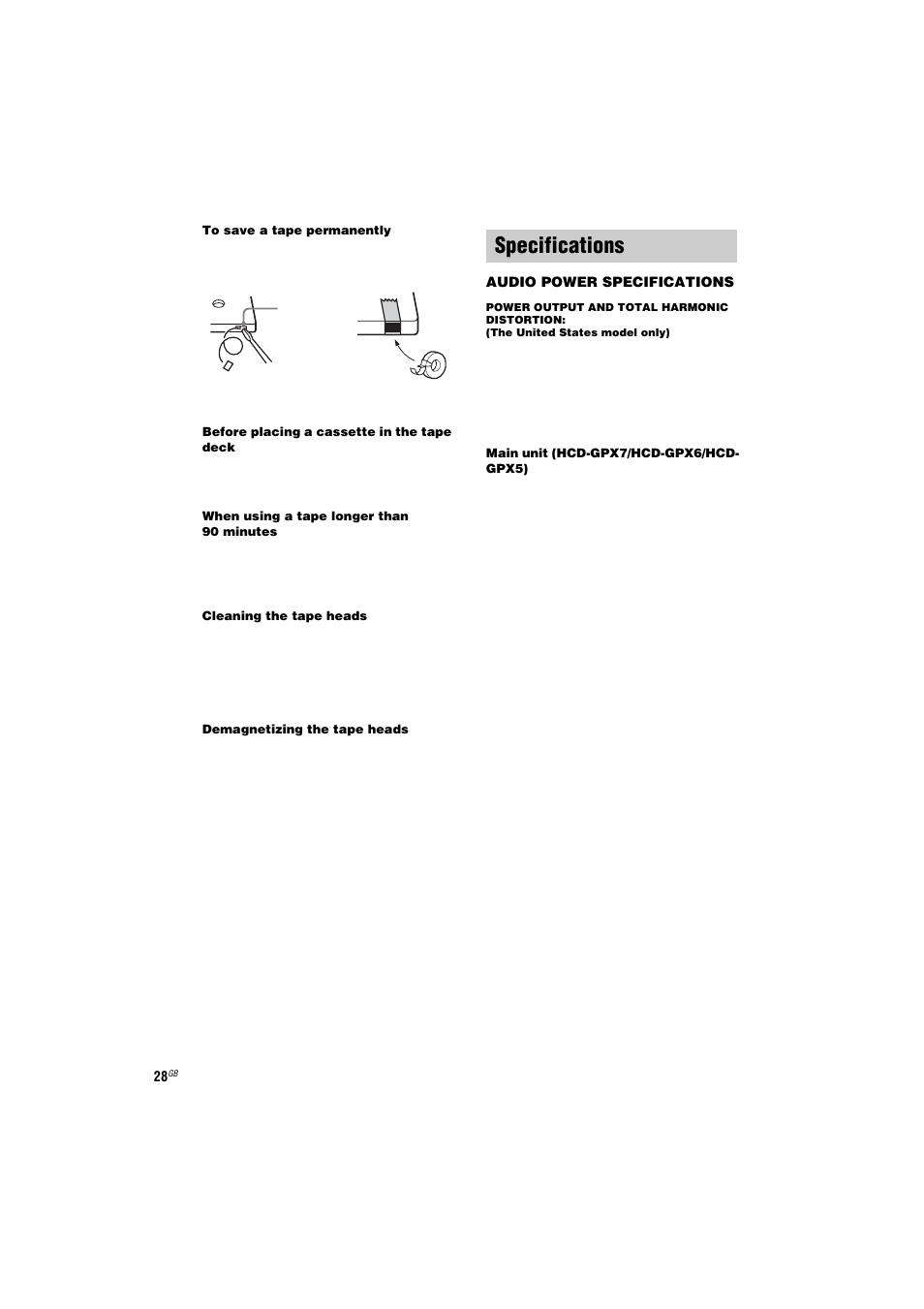 Specifications | Sony CMT-GPX7 User Manual | Page 28 / 36