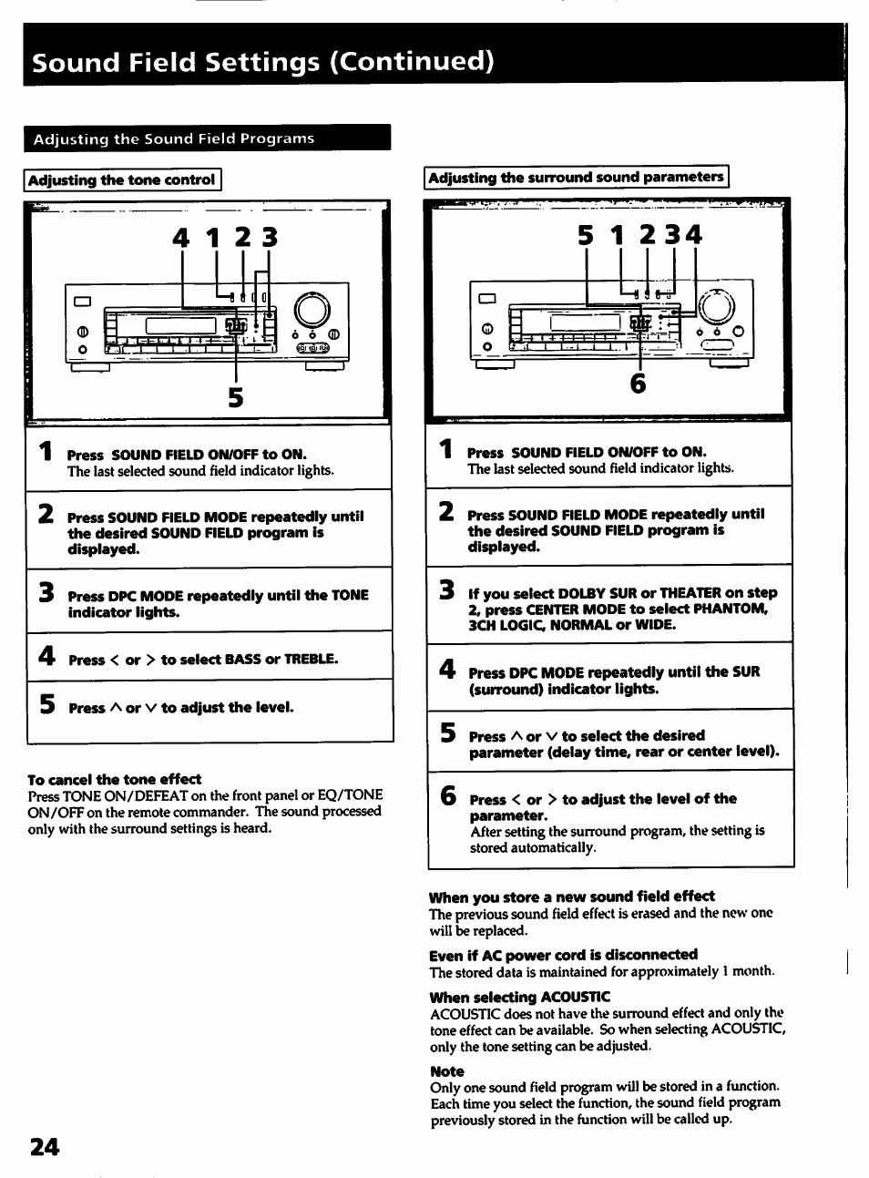 Sound field settings (continued) | Sony STR- D915 User Manual | Page 24 / 35