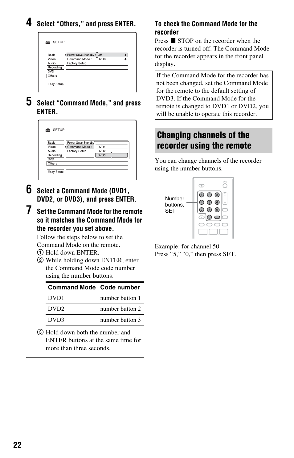 Changing channels of the recorder using the remote | Sony RDR-GX33 User Manual | Page 22 / 100