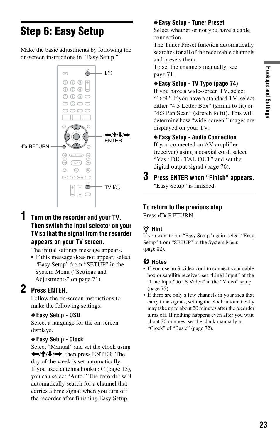 Step 6: easy setup | Sony RDR-GX33 User Manual | Page 23 / 100