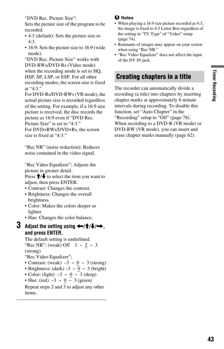 Creating chapters in a title | Sony RDR-GX33 User Manual | Page 43 / 100