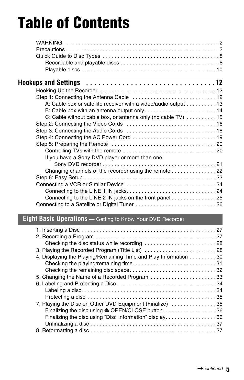 Sony RDR-GX33 User Manual | Page 5 / 100