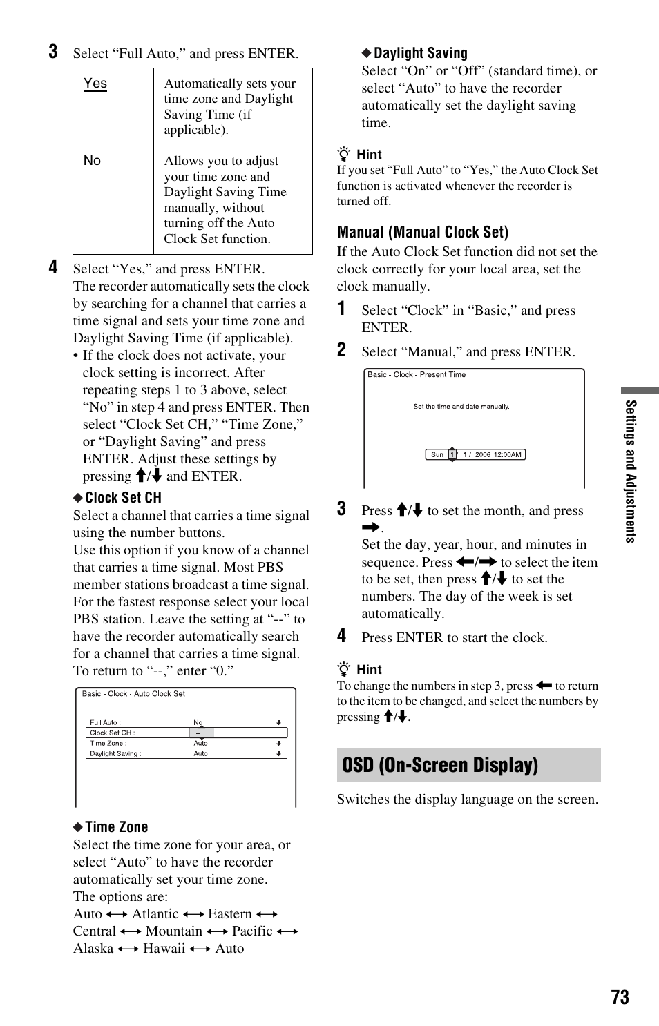 Osd (on-screen display) | Sony RDR-GX33 User Manual | Page 73 / 100