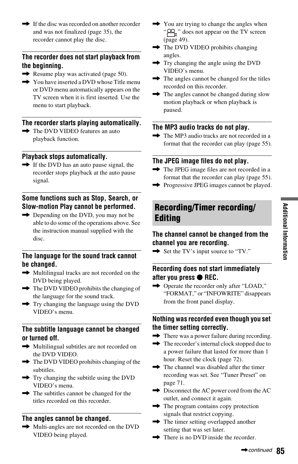 Recording/timer recording/ editing | Sony RDR-GX33 User Manual | Page 85 / 100